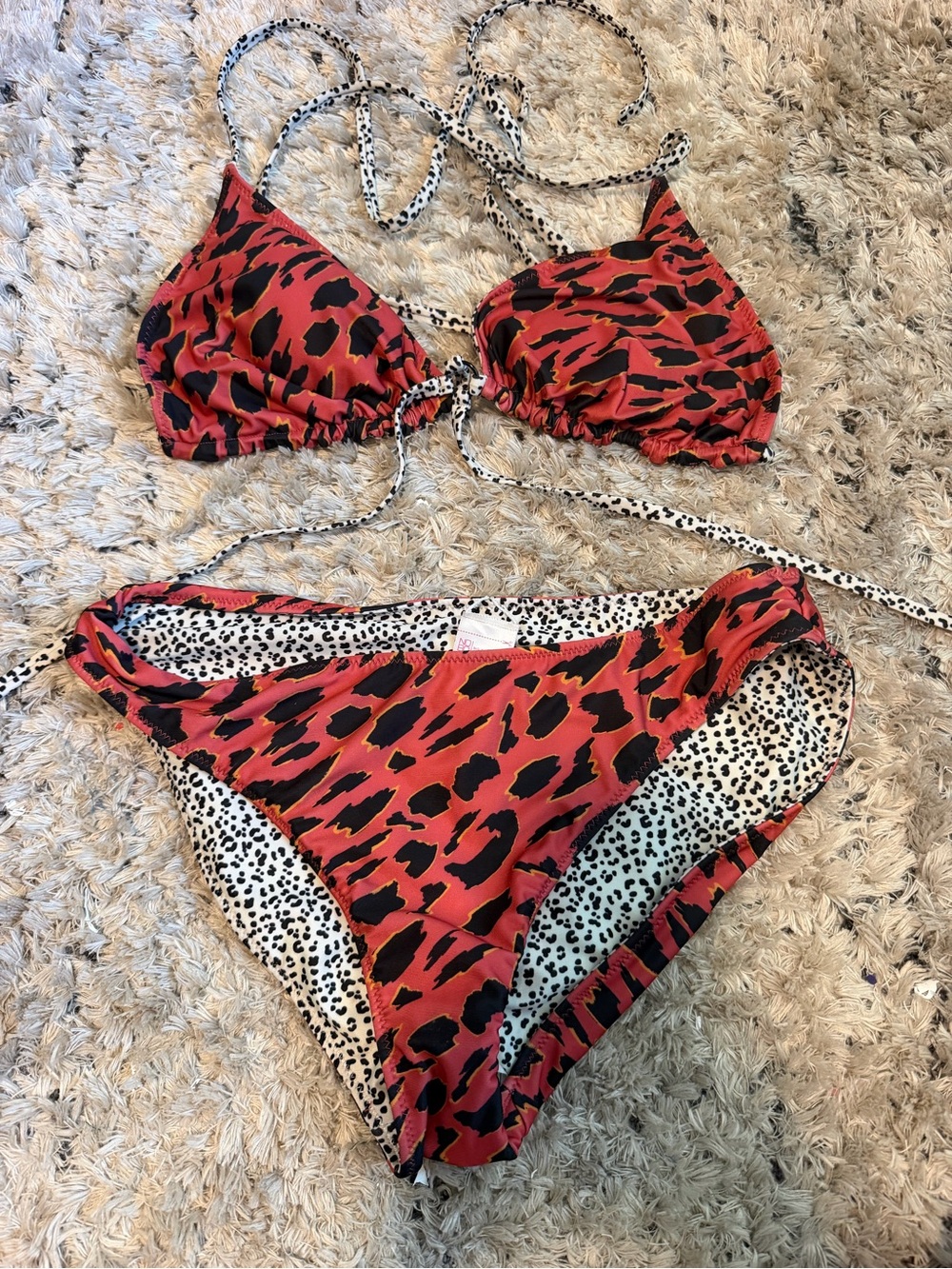 Reversible Red and Black Leopard Print Bikini Set